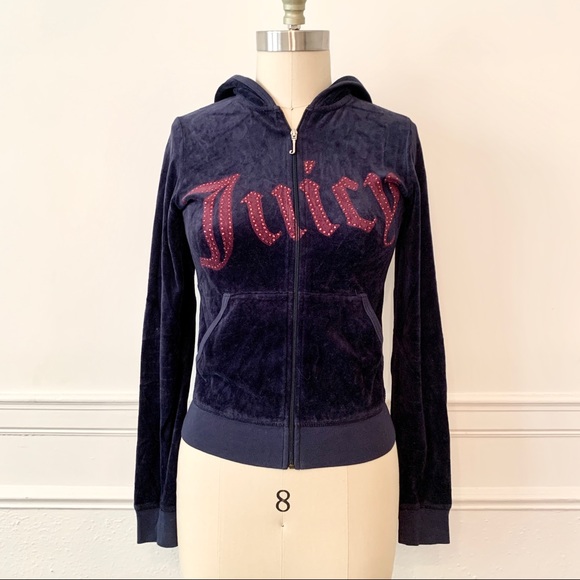 Juicy Couture Tops - Juicy Couture Navy Velour Zip Up